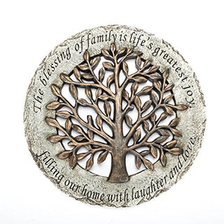 Roman Exclusive Terrace Garden Stone with a Tree and Verse 12.2-Inch 2-Tone Dolomite/Resin