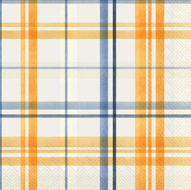 IHR Ideal Home Range Cocktail Napkins Disposable 3-Ply Paper Beverage Napkins, 5" x 5", Pumpkin Plaid, 20 Count
