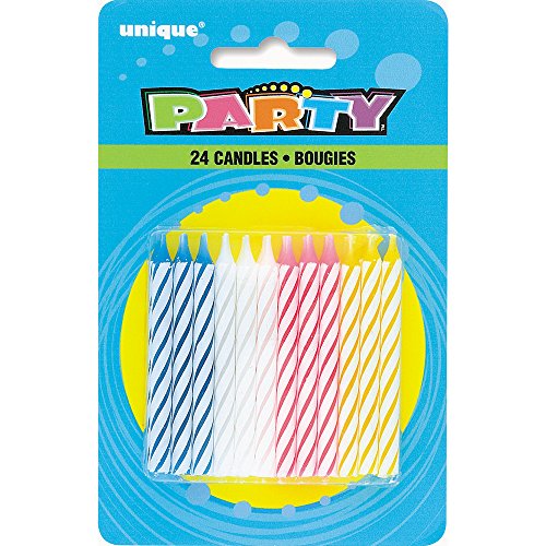Unique Industries Assorted Color Striped Birthday Candles, 24ct