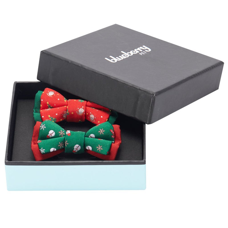 Blueberry Pet Box with Pack of 2 Handmade Dog Cat Bow Tie, Stay Festive Bowtie Set, 3" 2"