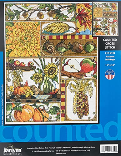 Design Works Crafts Janlynn 14 Count Autumn Montage Counted Cross Stitch Kit, 11-Inch x 14-Inch