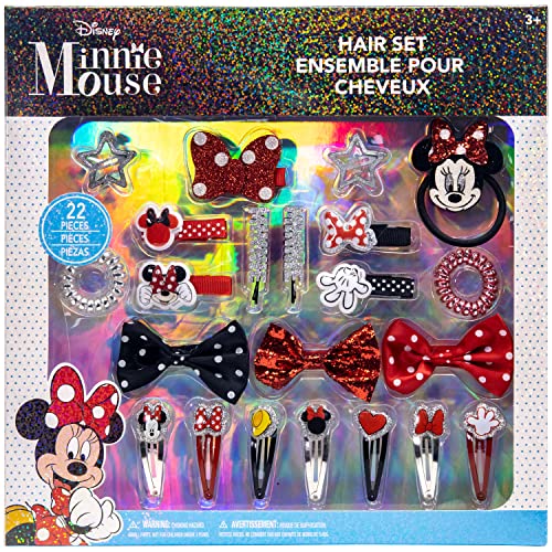 UPD Disney Minnie Mouse - Townley Girl Hair Accessories Kit|Gift Set for Kids Toddlers Girls|Ages 3+ (22 Pcs) Including Hair Bow, Coils, Hair Clips, Hair Pins and More, for Parties, Sleepovers & Makeovers