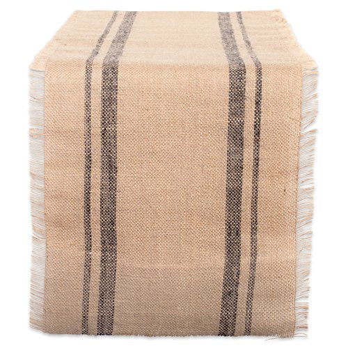 DII Design Jute Burlap Collection Kitchen Tabletop, Table Runner, 14x108, Double Border Gray
