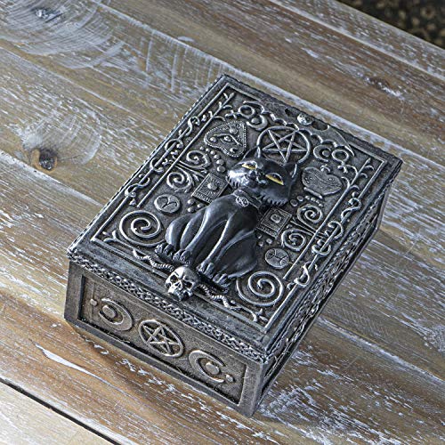 Pacific Trading Giftware Fortune Telling Black Cat Reader Design Sculptural Tarot Box Jewelry Trinket Keepsake Fengshui Lucky Talisman Home Accent Decor 5.25"L