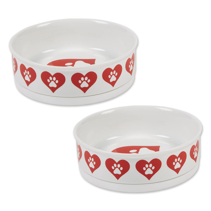 Bone Dry Ceramic Pet Collection, Large Set, 7.5x2.4, Heart Paw, 2, Count