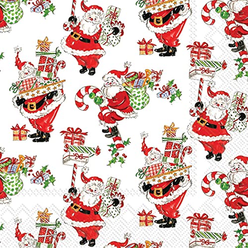 Boston International Rosanne Beck Winter Holiday Christmas IHR 3-Ply Paper Napkins, 20-Count Lunch Size, Holly Jolly Santas