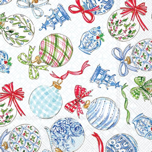 IHR Ideal Home Range Cocktail Disposable 3-Ply Paper Beverage Napkins, 5" x 5", Blue Ornaments