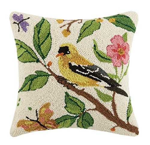 Peking Handicraft Sally Eckman Roberts Goldfinch Bird Hook, 16x16 Throw Pillow