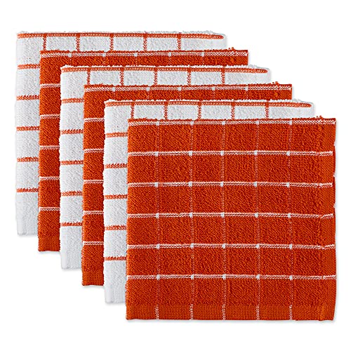 DII Design Basic Terry Collection Windowpane Dishcloth Set, 12x12, Spice 6 Count