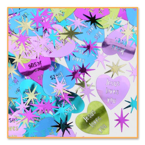 Beistle Jesus Loves You Hearts Cutout Plastic Confetti, 1 Pack, Multicolored
