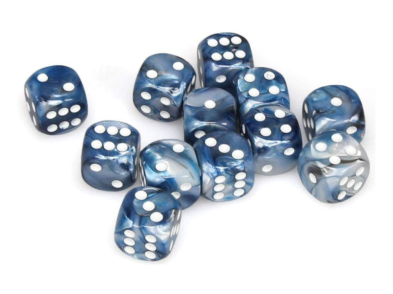 Chessex Lustrous Slate/White 16mm D6 Dice Block (12)