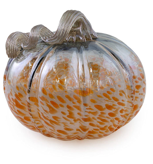 Boston International Decorative Tabletop Glass Pumpkin, 6.75 x 6.25-Inches, Short Grey & Orange