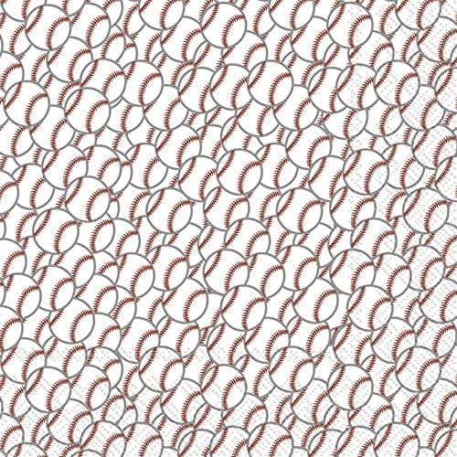Boston International IHR 3-Ply Paper Napkins, 20-Count Cocktail Size, Baseball Red