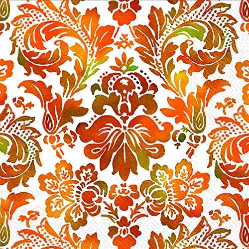 Boston International IHR Floral Fall Autumn Thanksgiving 3-Ply Paper Napkins, 20-Count Cocktail Size, Autumn Damask