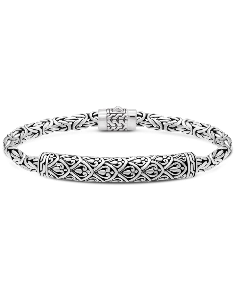 DEVATA Sterling Silver 925 Bali Dragon Skin with Byzantine Oval Chain Bracelet BYK3195ASS (Dragon Skin Size M/7.5")