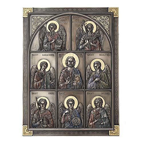 Unicorn Studio Veronese Design 12.25 Inch Jesus and The Seven Archangels Classic Style Antique Bronze Finish Wall Sculpture Plaque Decoration