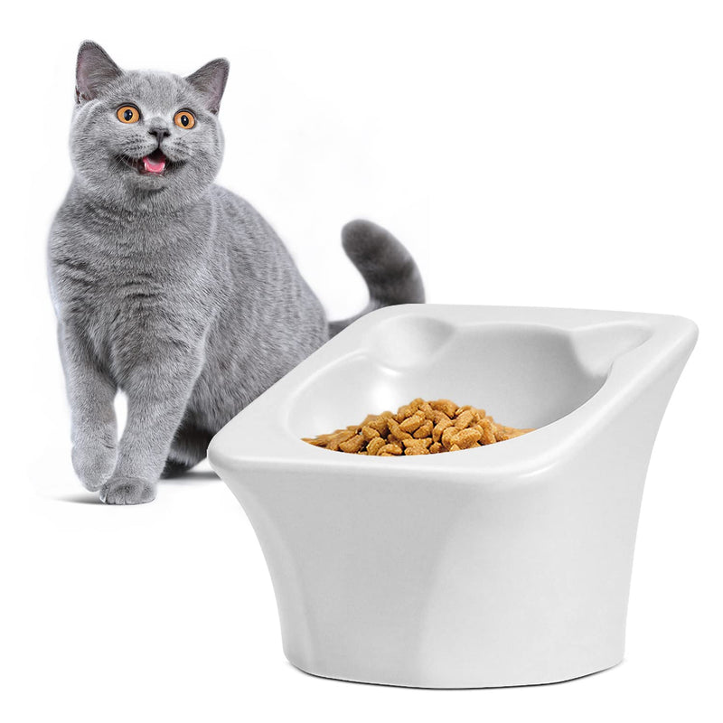 ComSaf Raised Cat Food Bowl, Cute Elevated Slanted Kitten Pet Feeding Bowl,Tilted Cat Food Dish, Ceramic Pet Food Water Feeder for Cat, Small Dogs, Anti Vomiting, Protect Pet&