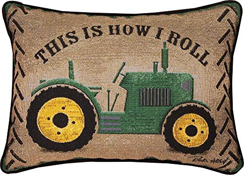 Manual Woodworkers Green Tractor This is How I ROLL RECTANGLUAR Pillow 18" X 13"