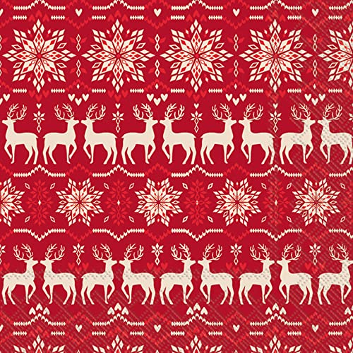 Boston International IHR Winter Holiday Christmas 3-Ply Paper Napkins, 20-Count Lunch Size, Soren- Red