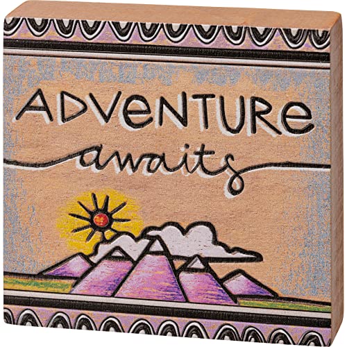 Primitives By Kathy 111857 Adventure Awaits Block Sign, 4-inch Square