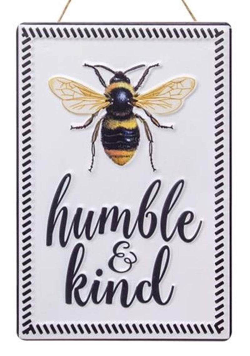 Bee Humble and Kind Embossed Metal Honey bee Sign | 11.5 x 8 Inch | Bumblebee Signs and Wreath Decor