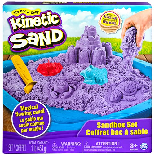 Spin Master Kinetic Sand, Sandbox Playset with 1lb of Purple and 3 Molds, for Ages 3 and up