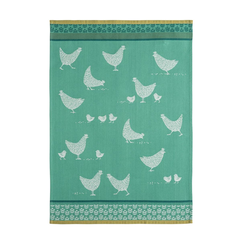 Coucke French Cotton Jacquard Towel, Poulettes, 20-Inches by 30-Inches,Blue,Green