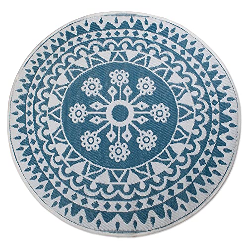 DII Design Contemporary Indoor/Outdoor Lightweight Reversible Fade Resistant Area Rug, Great For Patio, Deck, Backyard, Picnic, Beach, Camping, & BBQ, 5' Round, Blue Floral