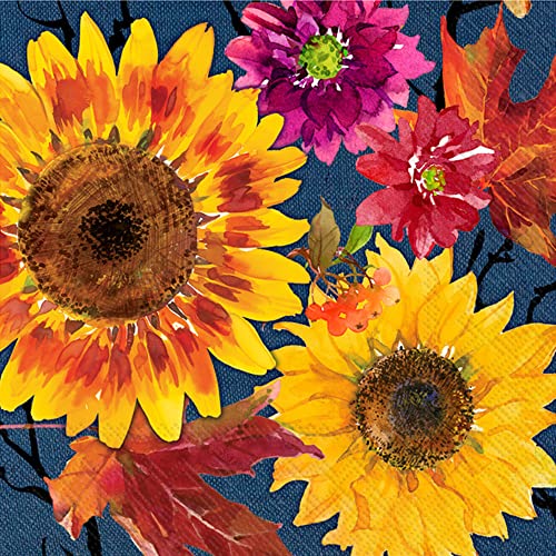 Boston International IHR Floral Fall Autumn Thanksgiving 3-Ply Paper Napkins, 20-Count Cocktail Size, Fall Flowers