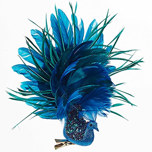 Glittered Peacock Clip Ornament w Feathers 8x9x2 inch by Kurt Adler