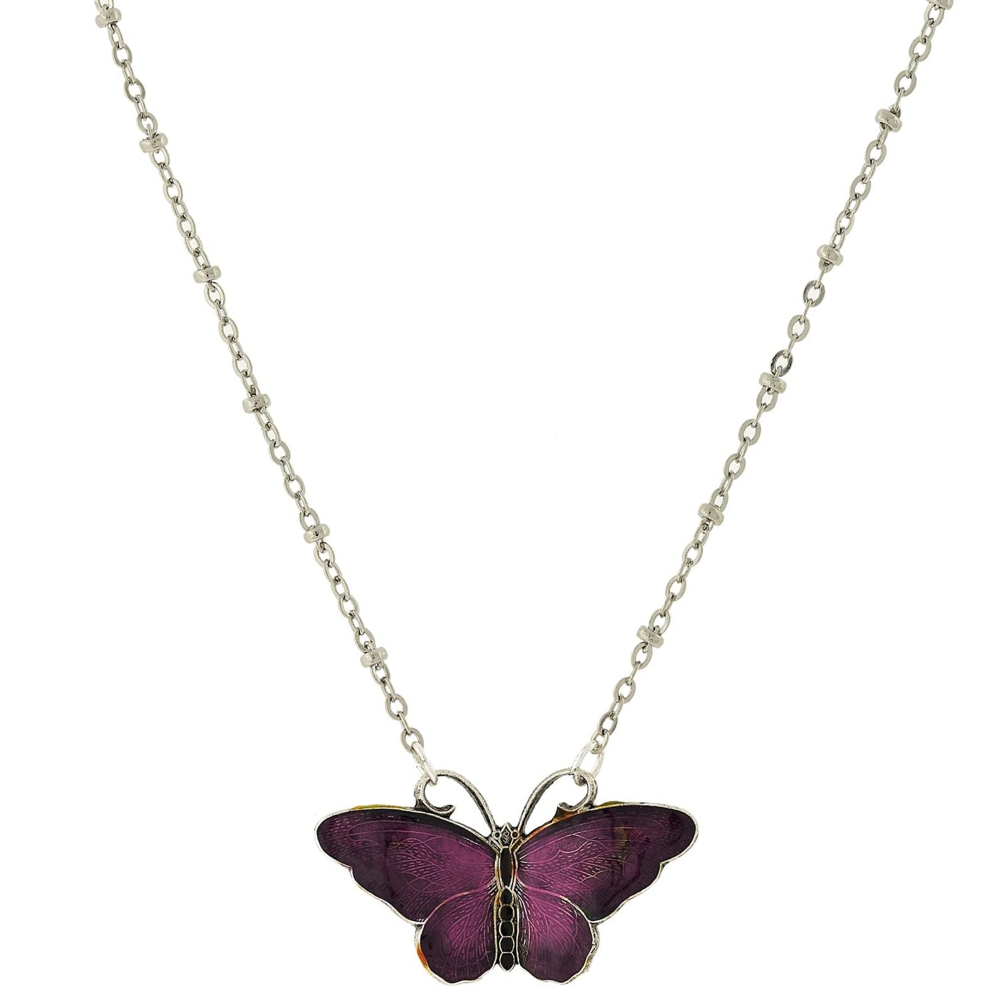 1928 Jewelry Butterfly's Dance Purple Enamel Necklace 16" + 3" Extension