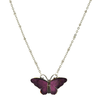1928 Jewelry Butterfly's Dance Purple Enamel Necklace 16" + 3" Extension