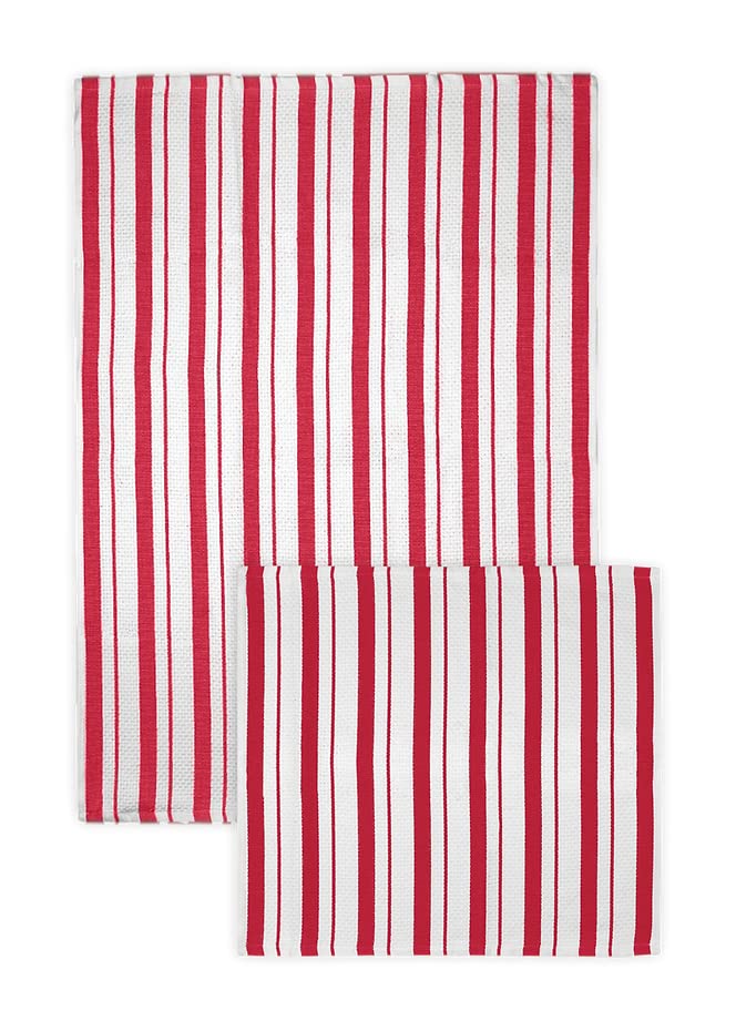 MUkitchen Basket Weave Stripe Crimson Towel
