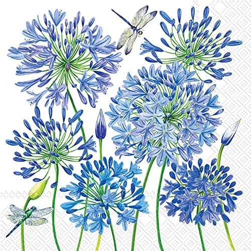 Boston International IHR Ideal Home Range 3-Ply Paper Napkins Floral Spring Easter Summer Designs, 20-Count Lunch Size, Agapanthus