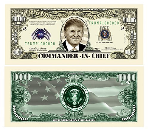 American Art Classics Pack of 100 - Donald Trump Commander in Chief Presidential Limited Edition Million Dollar Bill