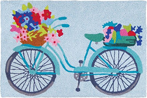 Home Comfort Jellybean Flower Basket On Bicycle Garden Indoor/Outdoor Machine Washable 21" x 33" Accent Rug