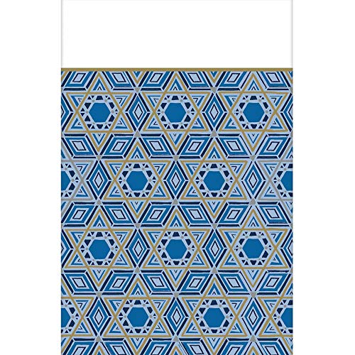 Amscan Hanukkah Geometric Blue Plastic Table Cover, 54" x 102" - 1 Pc.