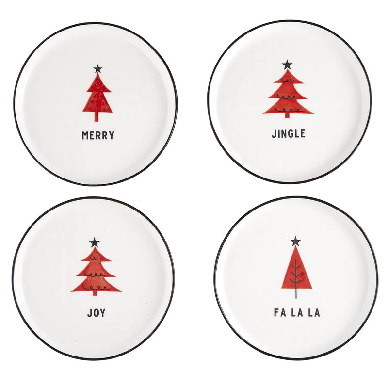 Santa Barbara Design Studio TableSugar Holiday Appetizer Plates, Set of 4, Red Trees