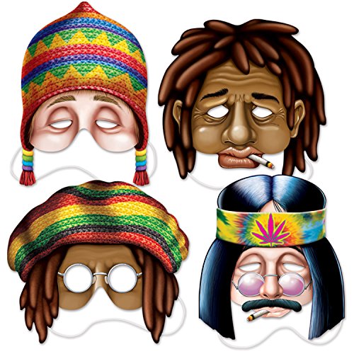 Beistle Hippie Masks (4 Pack), 10.5"-11.75", Multicolor