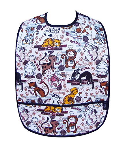 Two Lumps of Sugar Adult Clothing Protector Bib with Front Pockets (Pretty Purrfect Cats)