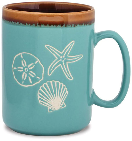 Cape Shore Hand Glazed Coffee Tea Mug Cup - Shells Gifts for Birthday Christmas, 18 Oz - Traditional Wax Resist Technique