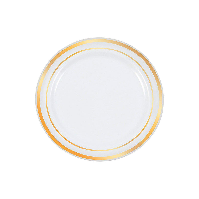 Fun Express - White Dessert Plates W/gold Edging (25pc for Wedding - Party Supplies - Solid Tableware - Solid Plates & Bowls - Wedding - 25 Pieces