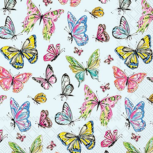 Boston International IHR 3-Ply Paper Napkins Rosanne Beck Collections, 20-Count Lunch Size, Butterfly Medley