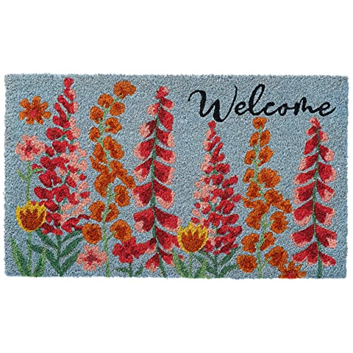 Larry Traverso Flower Garden Welcome 100% Coir Doormat, 18 x 30 inches, Naturally Durable, PVC-Backing, Sustainable