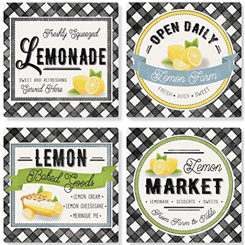 Carson SS74388 Lemon Market Square House Coaster Set of 4, 4-inch Diameter, Multicolor