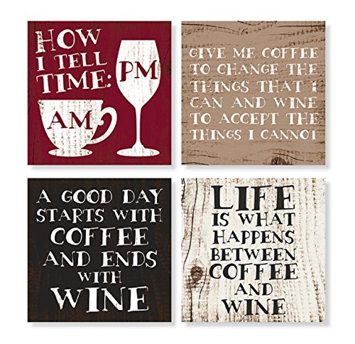 Set of 4 "Coffee & Wine" Square Stone Coaster Set by Carson Home Accents,Multicolor