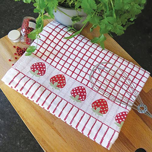 Samuel Lamont Poli-dri Jacquard Towel White with Red and STRAWBERRIES trim