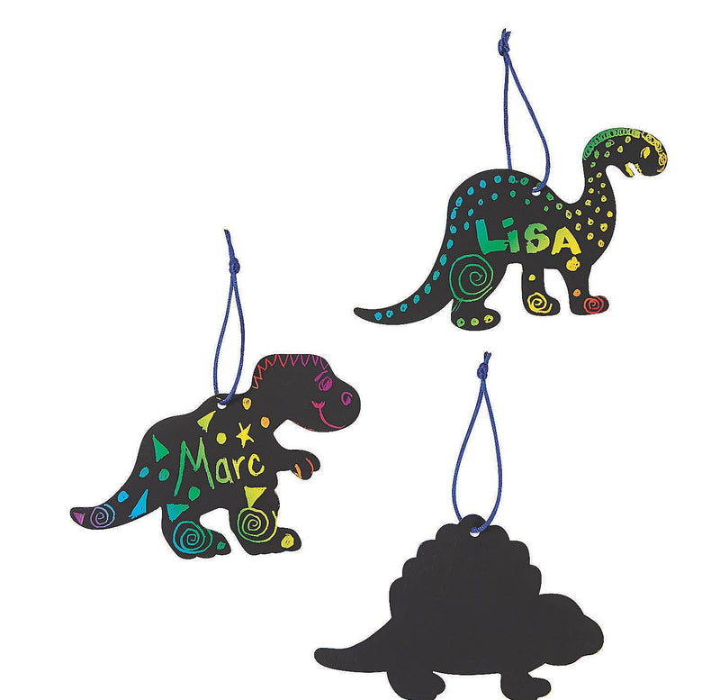 Fun Express Magic Color Scratch Dinosaurs - Bulk Set of 24, Includes 12 Scratching Tools and 24 Satin Ribbons - DIY Crafts for Kids