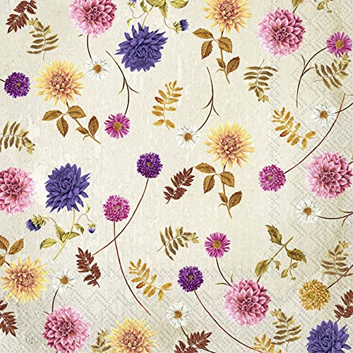 Boston International IHR Floral Fall Autumn Thanksgiving 3-Ply Paper Napkins, 20-Count Cocktail Size, Carolina- Linen