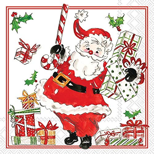 Boston International Rosanne Beck Winter Holiday Christmas IHR 3-Ply Paper Napkins, 20-Count Cocktail Size, Holly Jolly Santas
